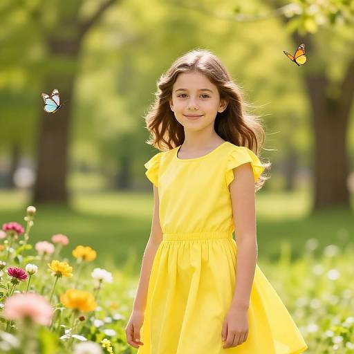 Smiling Girl in Sunlit Flower Park