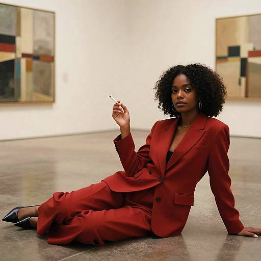 Elegant Ebony Woman in Modern Gallery