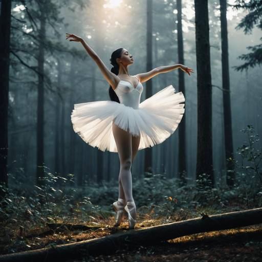 Ethereal Ballet Dancer in Foggy Forest