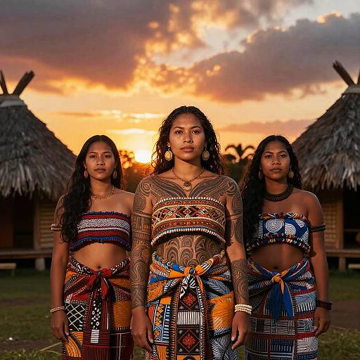 Polynesian Women in Ancient Village