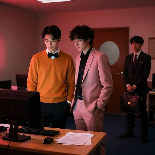 Men in a Dimly Lit Room Setting