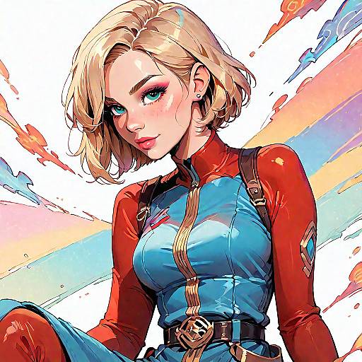 Blonde in Red Bodysuit Sitting