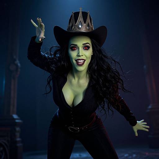 Green-Skinned Woman with Super Crown and Red Eyes