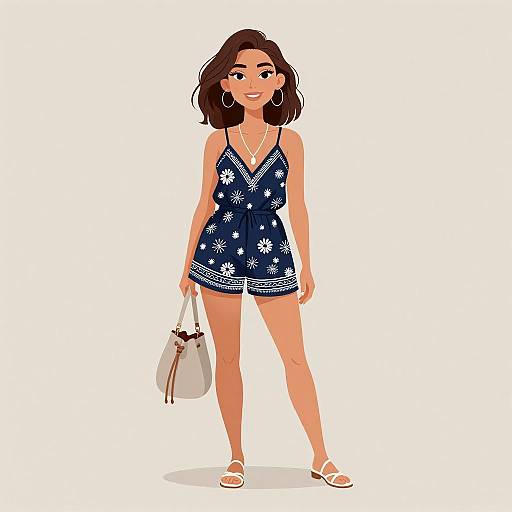 Boho Chic Woman in Navy Romper