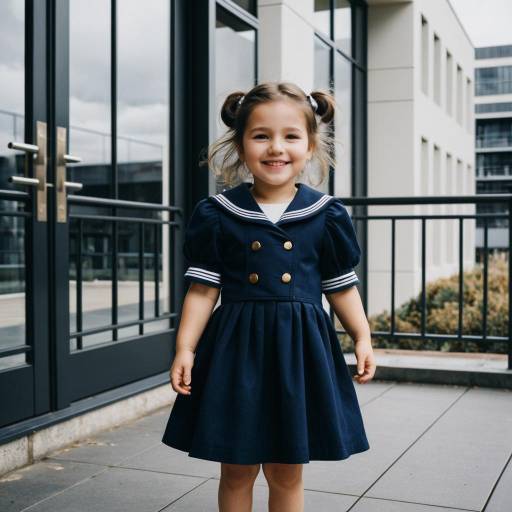 Toddler Girl in Navy Sailor Dress Outdoors
