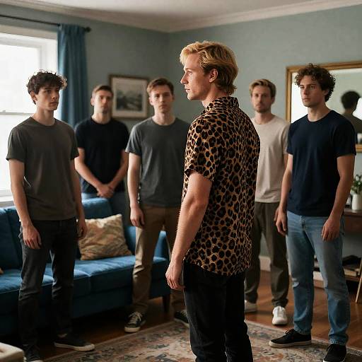 Five Men in a Living Room Photograph