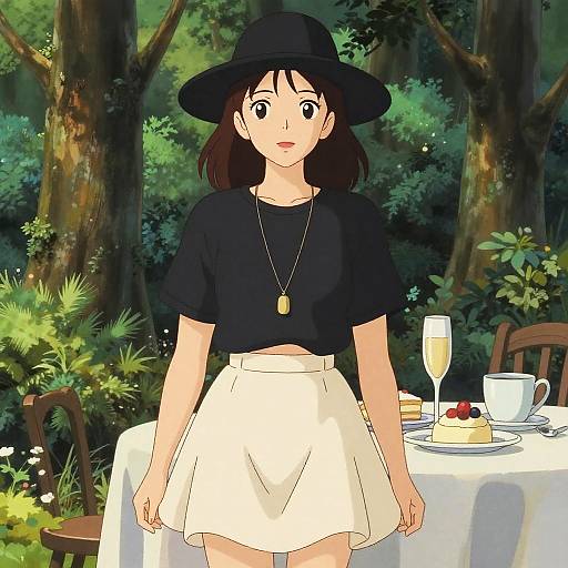 Boho Woman at Forest Champagne Feast