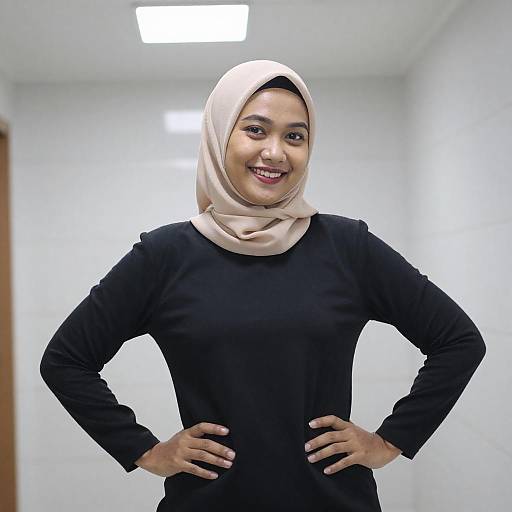 Smiling Asian Woman in Beige Hijab