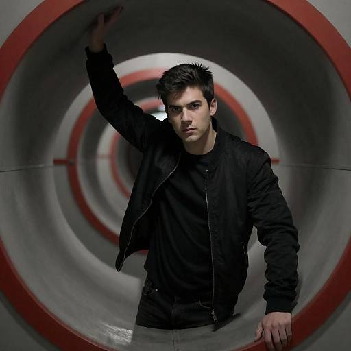 Serious Young Man in Metal Tunnel