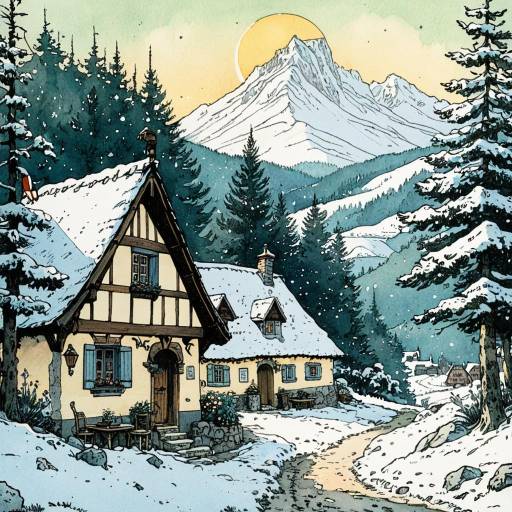 Snowy European Mountain Village Cottage