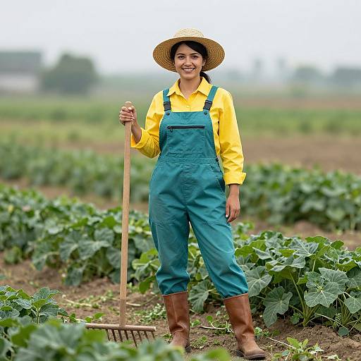 Cheerful Woman Farmer in Nature