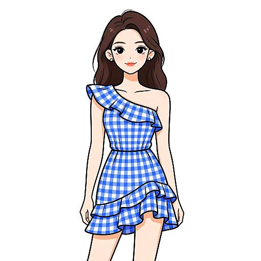 Stylish Woman in Gingham Dress