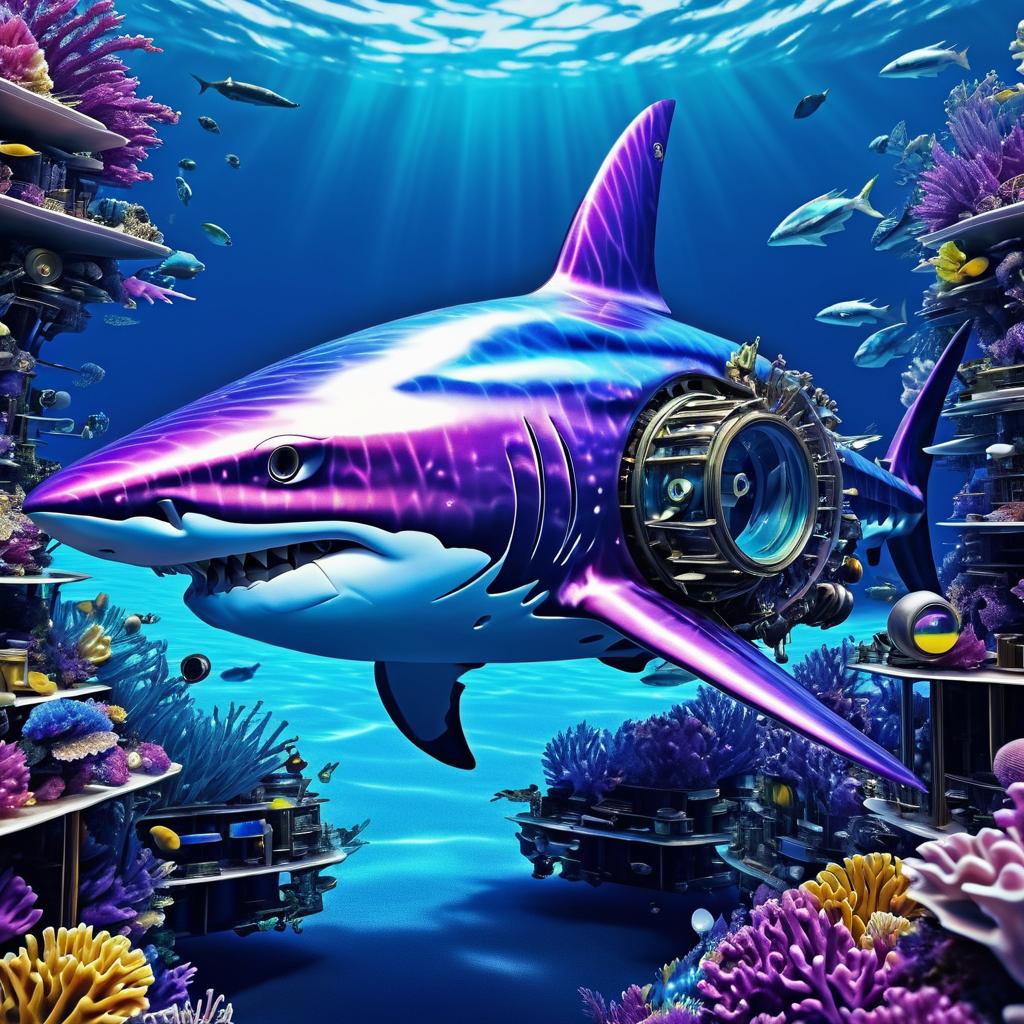 Vibrant Mechanical Shark in Ocean Depths