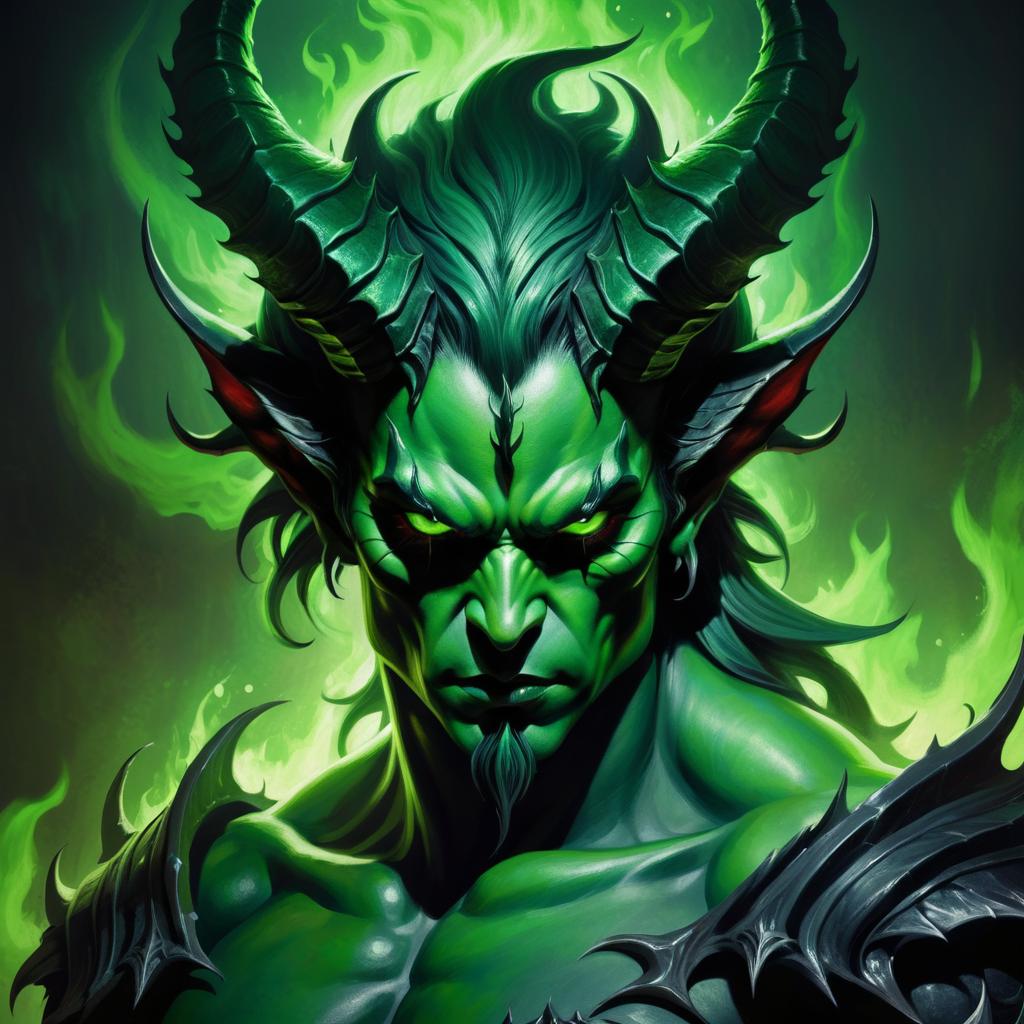 Sinister Demon with Green Skin and Chaos