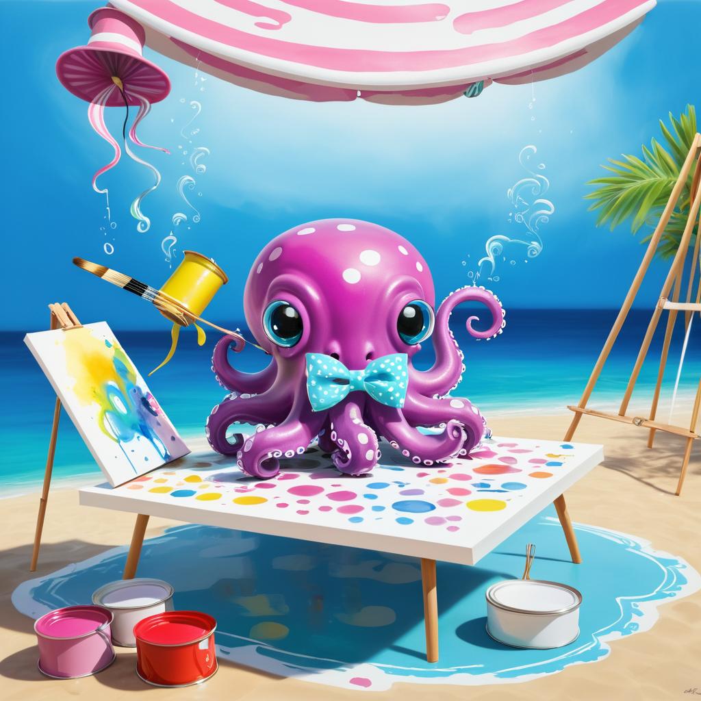 Playful Octopus Painting in Bowtie