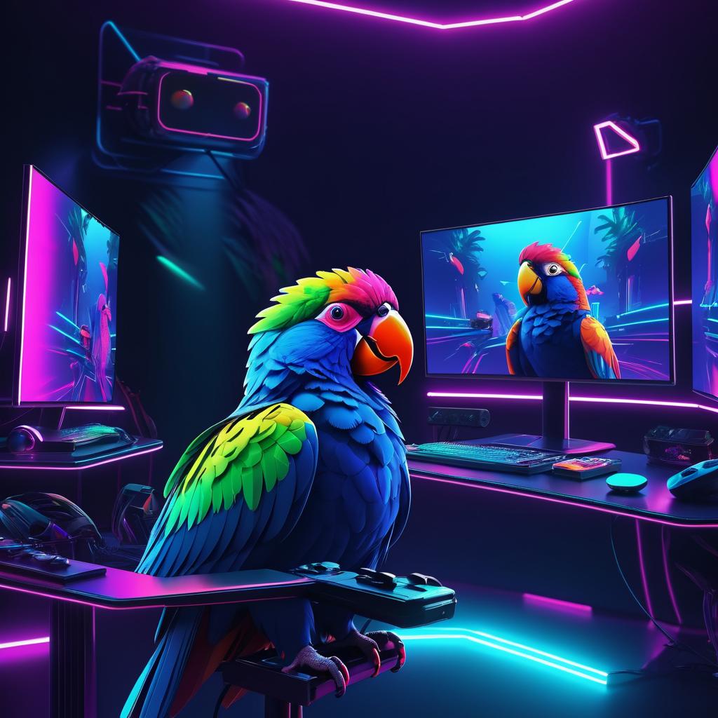 Majestic Parrot Gaming in Neon Lights