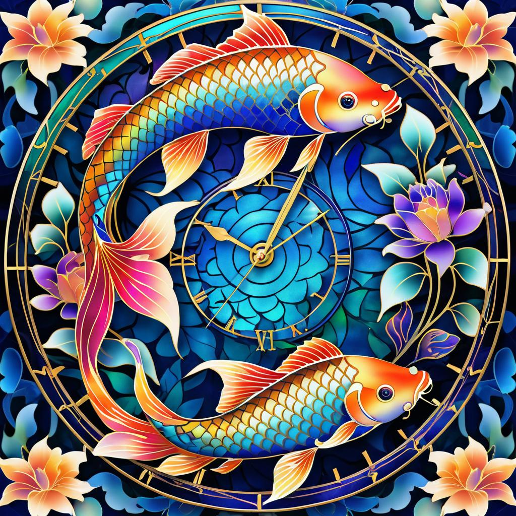 Vivid Art Nouveau Koi Fish Design