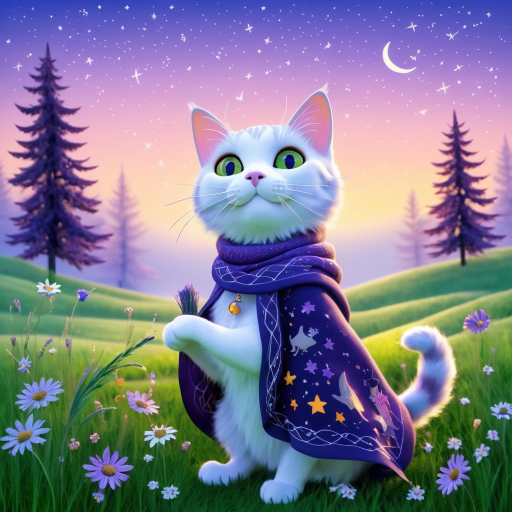 Whimsical Cat Casting Spells at Twilight