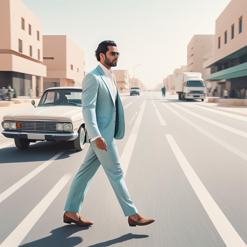 Cinematic Scene of Arab Man Crossing Road