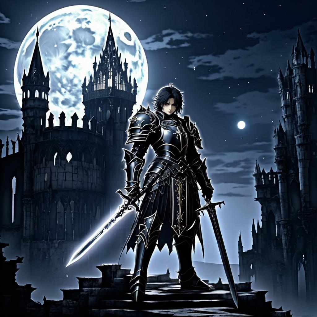 Haunted Knight in a Moonlit Castle