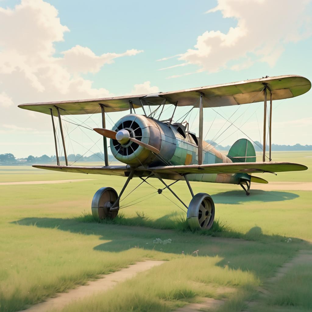 Whimsical Biplane in Miyazaki Style