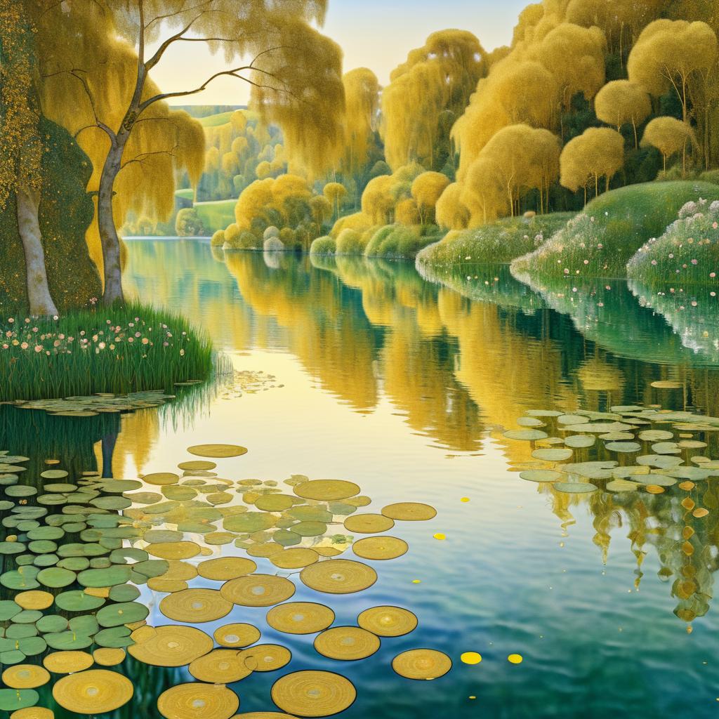 Enchanting Tranquil Lake in Klimt Style