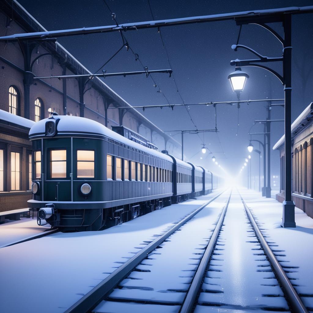 Serene Winter Night at Abandoned Station