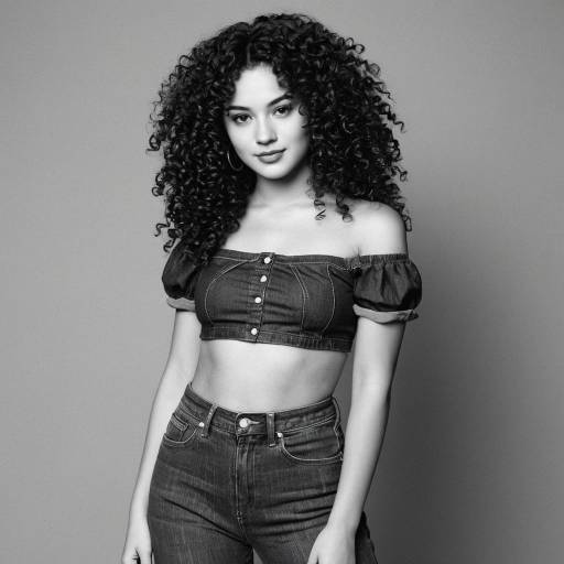 Young Woman in Denim Crop Top and Jeans