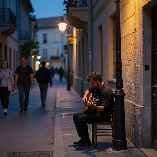 Serene Twilight Street Musician Scene