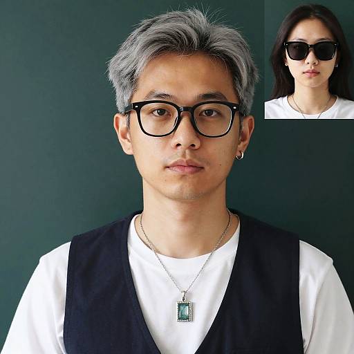 Asian Man and Woman Wearing Jewelry and Glasses