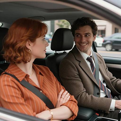 Two people conversing in car