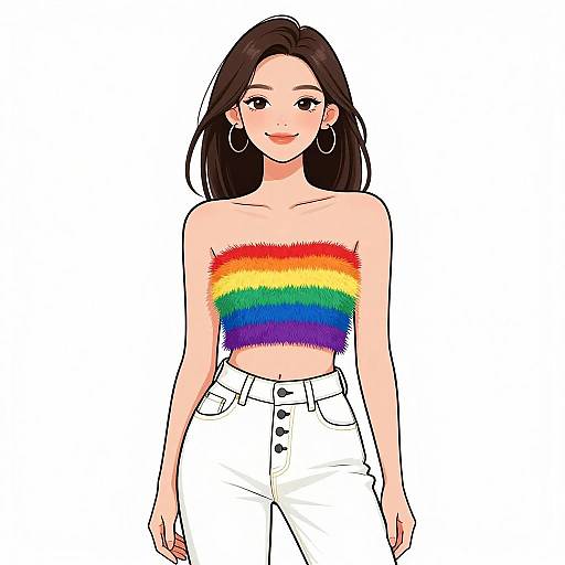 Smiling Woman in Trendy Rainbow Bandeau