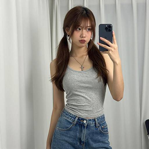 Trendy Young Woman Mirror Selfie