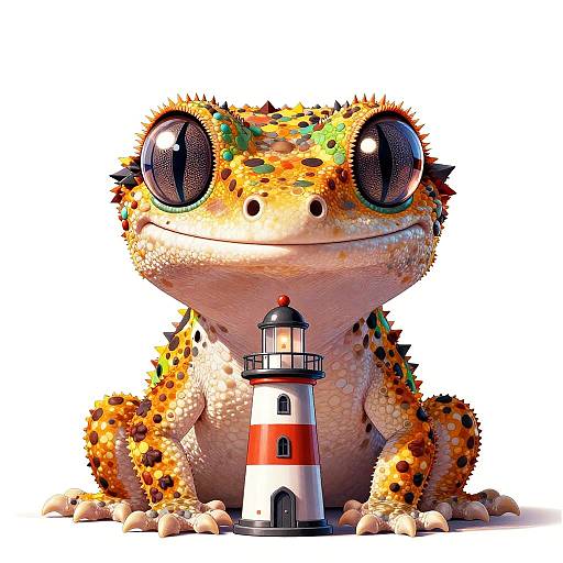 Anthropomorphic Gecko with Lighthouse