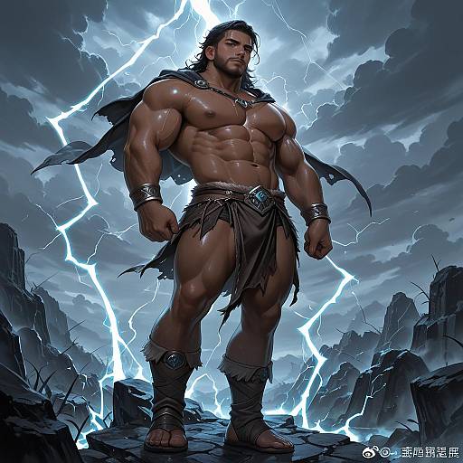 Muscular Male Warrior with Lightning