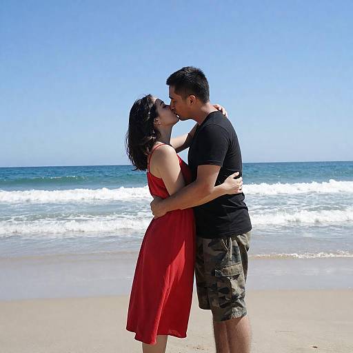 Couple Kissing on Sandy Beach