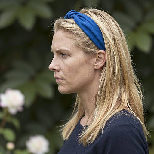 Blonde Woman in Profile Among Greenery