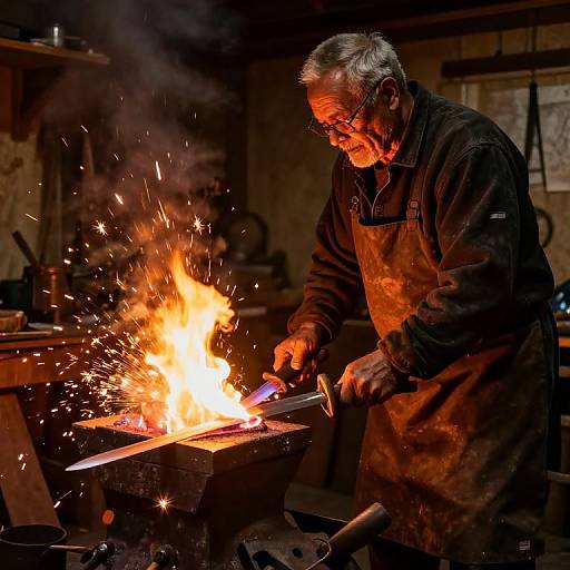 Elderly Blacksmith Tempering Sword