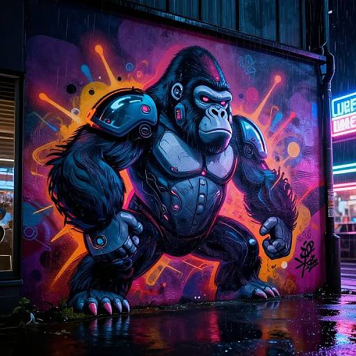Futuristic Gorilla Graffiti Art Scene