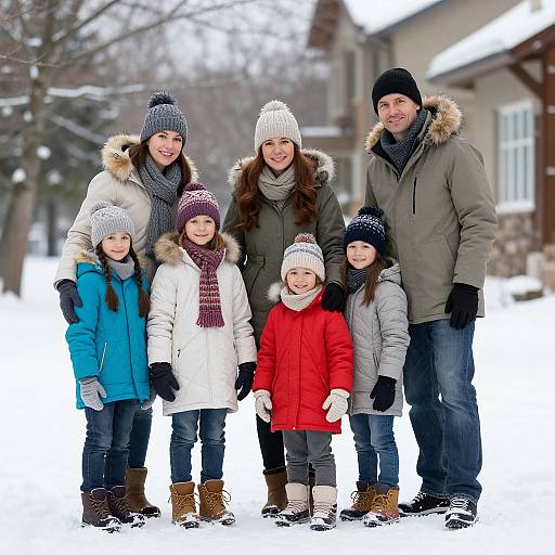Family Affection in Snowy Landscape