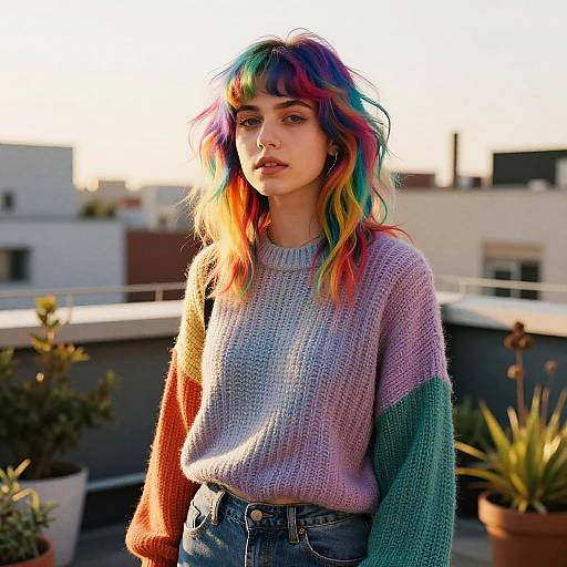 Hipster Woman with Rainbow Hair