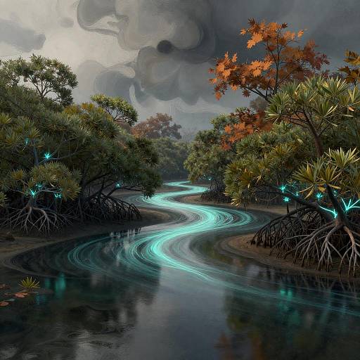 Bioluminescent Mangrove Estuary in Autumn