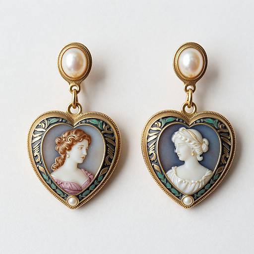 Victorian Heart-Shaped Cameo Earrings