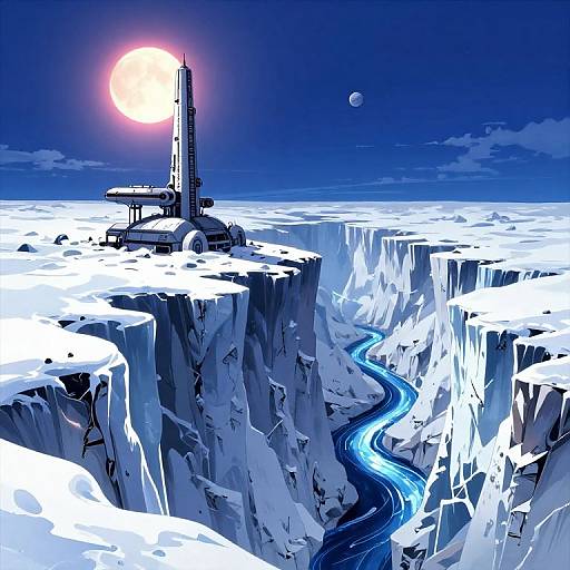 Futuristic Artemis Station on Icy Cliff