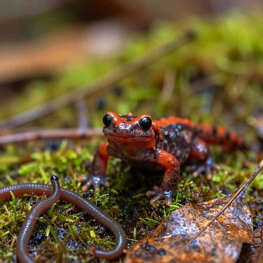 Solo Red Salamander on Forest Floor