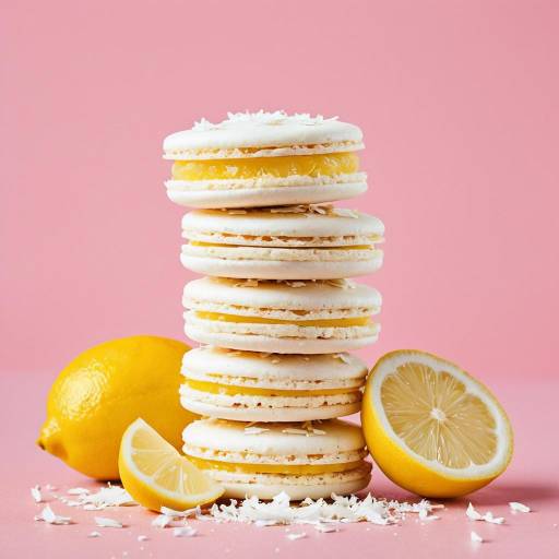 Stack of Lemon Macarons with Coconut Flakes