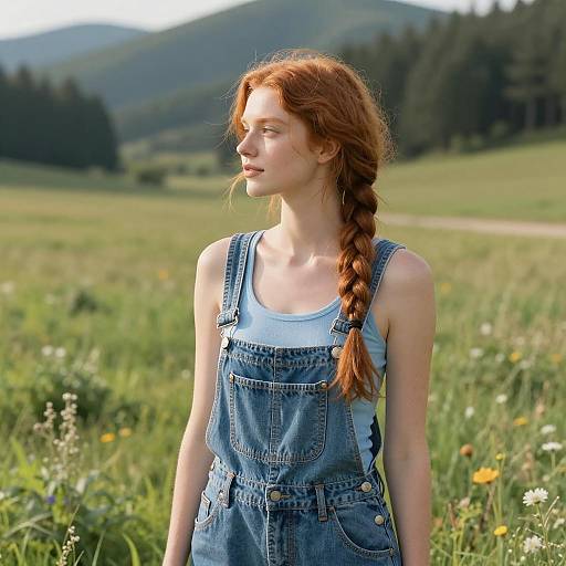 Young Woman in Meadow with Braided Hair