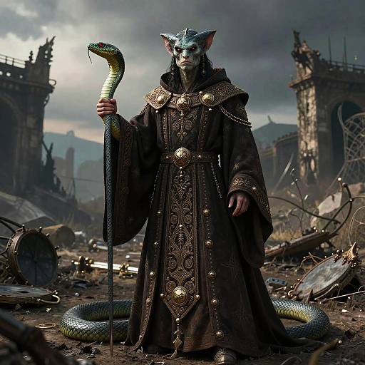 Yuan-ti Cleric Fashion Editorial, Serpent Elegance