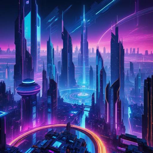 Futuristic Neon Cityscape in Cyberpunk Metropolis