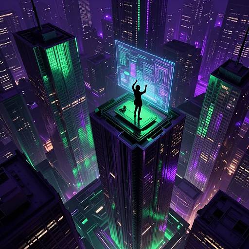 Surreal Neon Cityscape with Digital Artist
